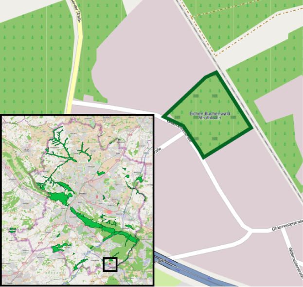 Eine Karte von Stuttgart, Deutschland, in zwei Teile geteilt mit Text oben und unten, die eine geplante Standortlage hervorhebt.