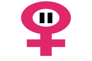 Ein pinkes weibliches Symbol auf einem weißen Hintergrund, das die Gleichstellungsbewegung darstellt.