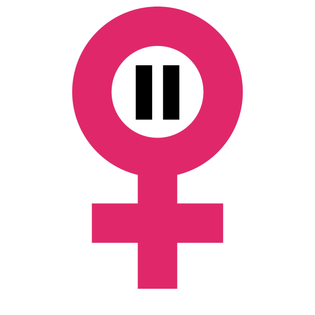 Ein pinkes weibliches Symbol auf einem weißen Hintergrund, das die Gleichstellungsbewegung darstellt.