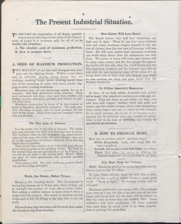 Ein aufgeschlagenes Buch mit dem Titel "Die gegenwärtige Industrielle Situation" auf schwarzem Hintergrund.