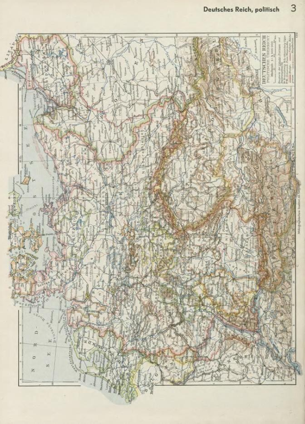 Alte 19. Jahrhundert-Karte von Deutschland, die seine politischen Teilungen zeigt, auf altem Papier mit Text oben und unten gedruckt.