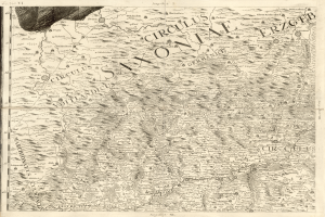 Ein altes Sachsen-Karte von Deutschland, das geografische Merkmale wie Flüsse, Berge und Städte zeigt.