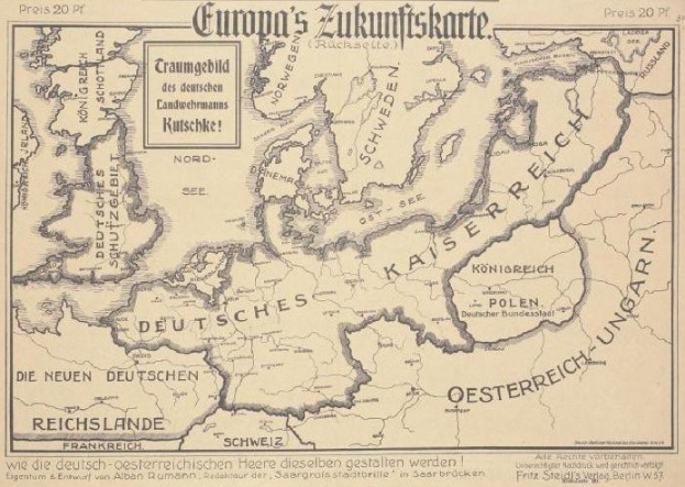 Ein verblasstes frühes 20. Jahrhundert-Karte von Europa, die die Grenzen der Europäischen Union umreißt, mit handgeschriebener Text auf dem Papier.