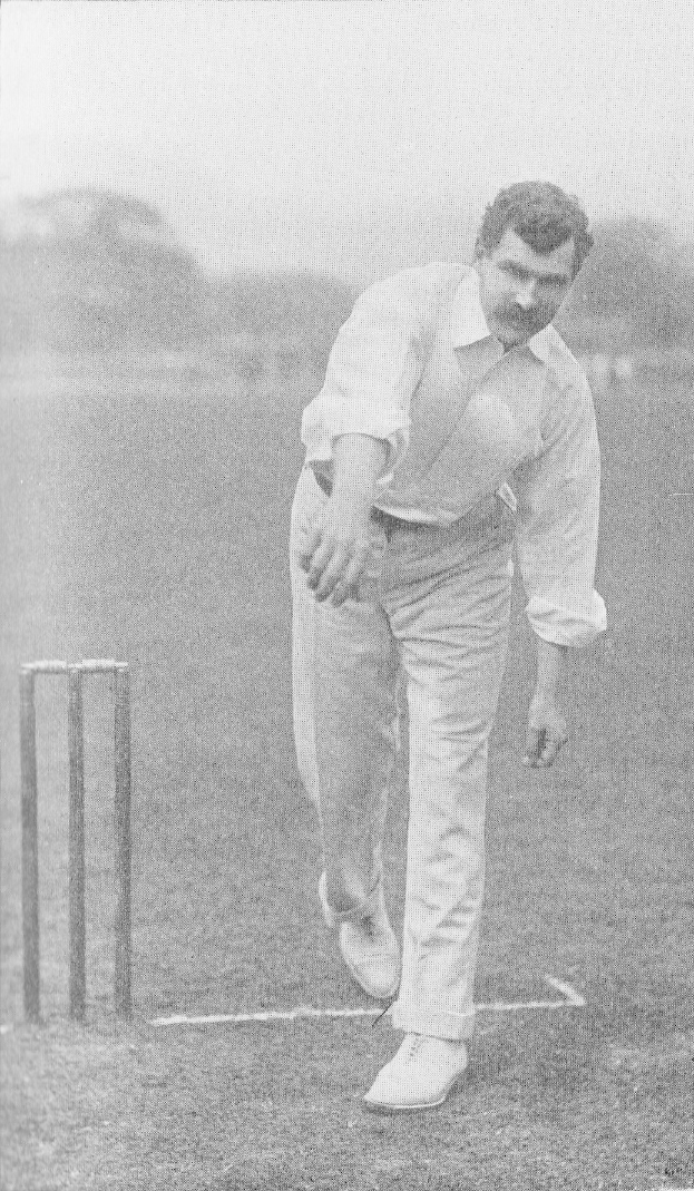 Ein Mann in einem weißen Hemd und Hose spielt Cricket mit Wickets auf dem Boden, Bäumen und Himmel im Hintergrund, mit dem Text "Cricket-Spieler des Jahres" unten.