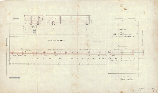 Ausführliches Schaubild einer Eisenbahnschiene auf Papier mit Anmerkungen zu ihren Komponenten und Verbindungen.