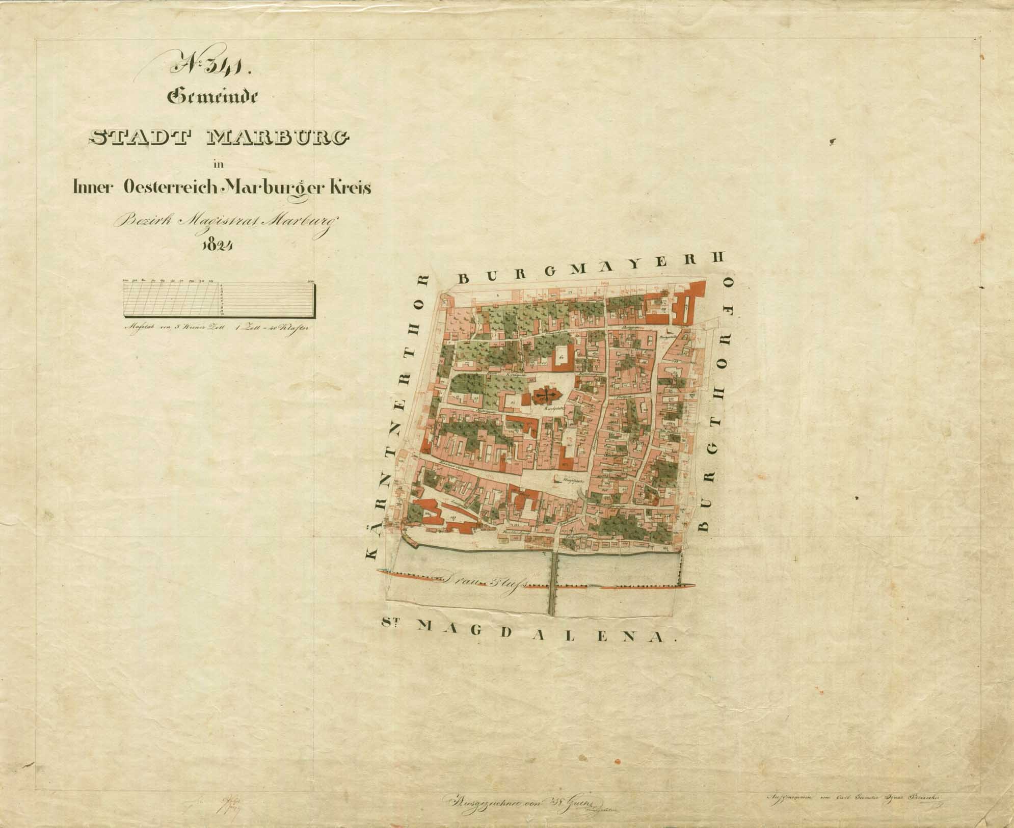 Detailierte alte Stadtplan von Marburg mit Straßen, Gebäuden, Sehenswürdigkeiten und Text mit zusätzlicher Stadtinformation.