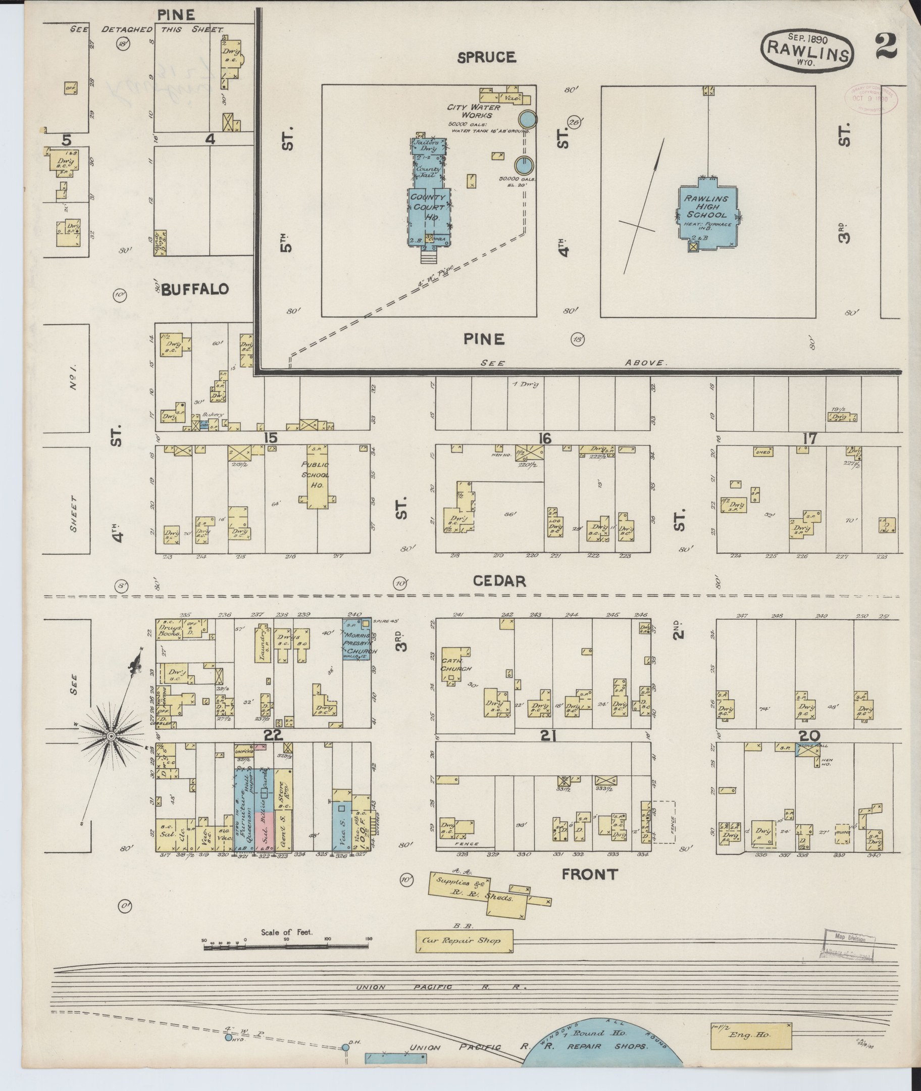 Alte Karte von San Francisco, Kalifornien, mit hervorgehobener Rawlins-Schulbezirks-Grenze und gedrucktem Text zur Beschreibung des Layouts.