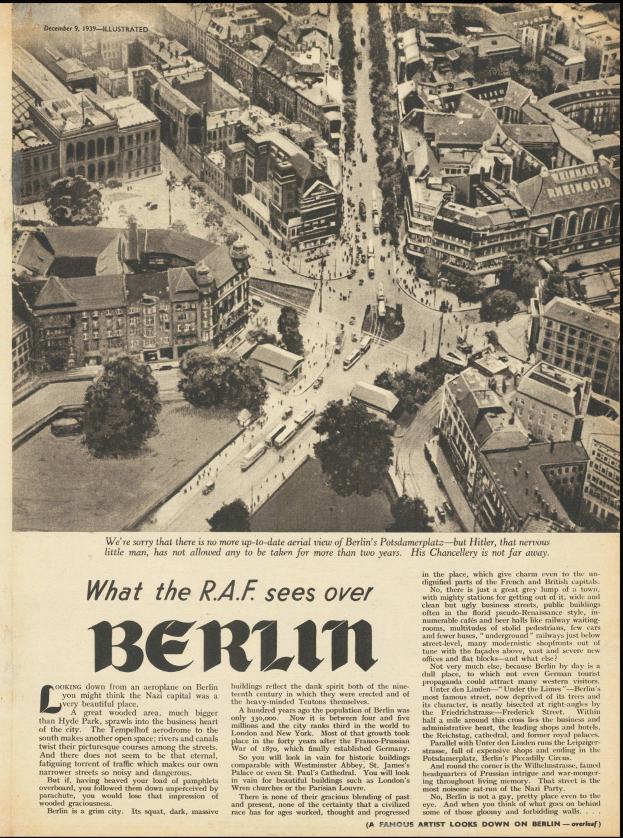 Alte Zeitung mit Schwarz-Weiß-Fotografie einer Stadtlandschaft.