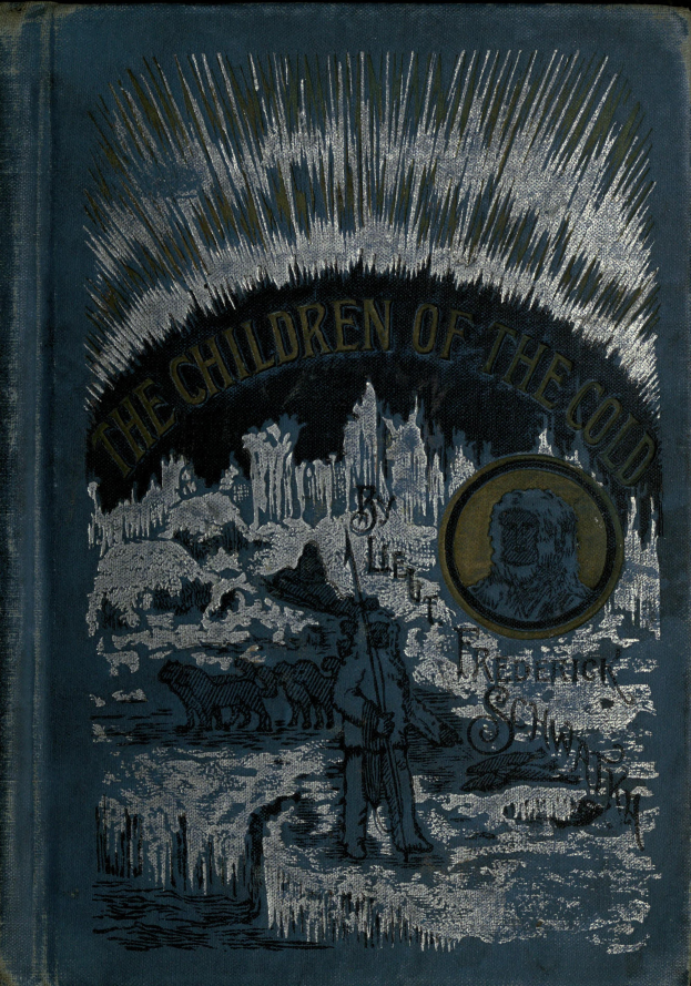Ein Buch mit dem Titel "Die Kinder des Kalten" mit einem tiefblauen Umschlag, der eine weiße Silhouette einer Person in einem langen Mantel und Hut zeigt, die Arme ausgebreitet, vor einem sternenklaren Nachthimmel.