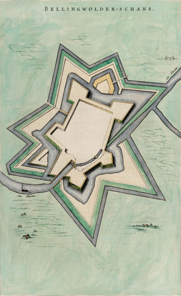 Ein detaillierter Stadtplan von Bellingwolderschans, Deutschland, mit Straßen, Gebäuden und Sehenswürdigkeiten, begleitet von Texten zur Geschichte, Kultur und Attraktionen der Stadt.