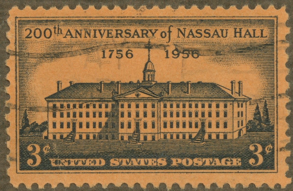 Poststempel zum 200-jährigen Jubiläum von Nassau Hall mit einer Abbildung des Gebäudes.