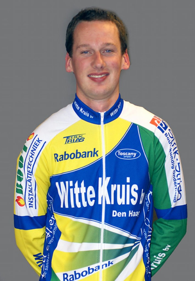 Ein Sportler bei einer Fotografie, der ein Hemd mit mehreren Namen von Sponsorenunternehmen trägt.
