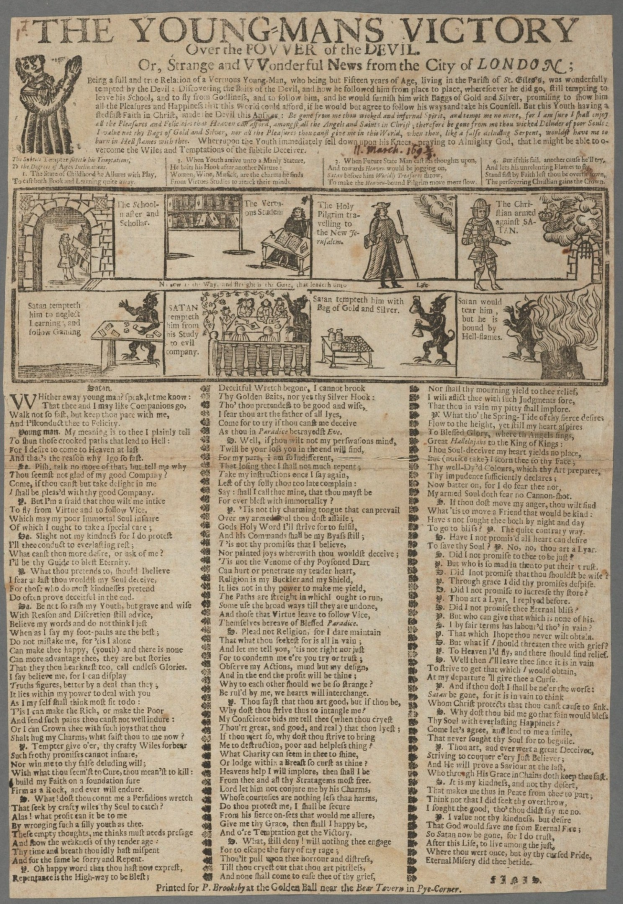 Eine Zeitung mit Text und Illustrationen, die den Sieg eines jungen Mannes feiern, mit entschlossenen Gesichtern und fetter Schrift.
