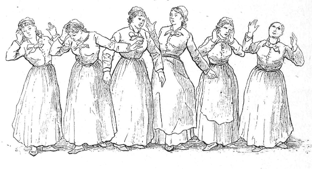 Eine Schwarz-Weiß-Zeichnung einer Reihe von Frauen in langen, gemusterten Kleidern mit den Worten "Frauenwahlrecht" oben und einer Erinnerung an ihre Kämpfe unten.